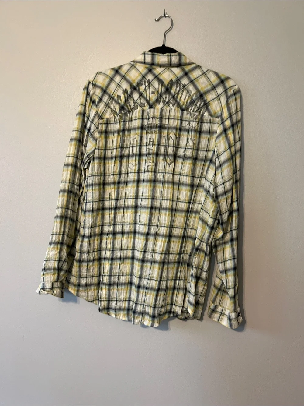 Harley-Davidson Yellow, Green & Cream Plaid Button-Up Shirt